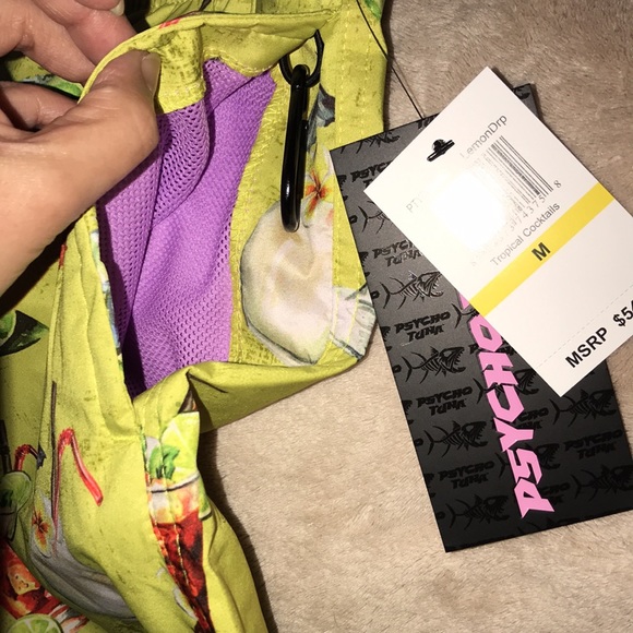 Psycho Tuna medium Lemon drop tropical cocktails swim trunks New - Picture 3 of 7